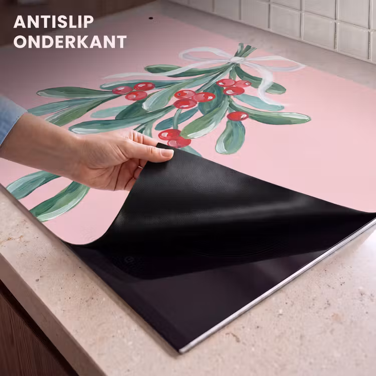Inductiebeschermer & spatscherm (2in1) - Plant - Kerst - Roze — 4