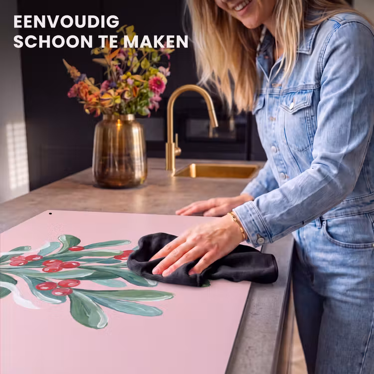 Inductiebeschermer & spatscherm (2in1) - Plant - Kerst - Roze — 5
