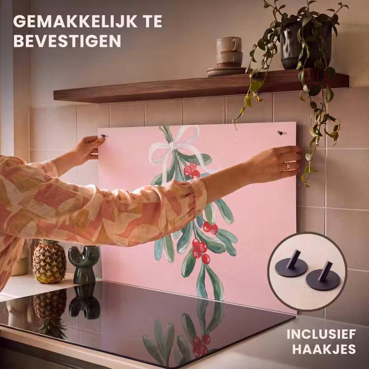 Inductiebeschermer & spatscherm (2in1) - Plant - Kerst - Roze — 7