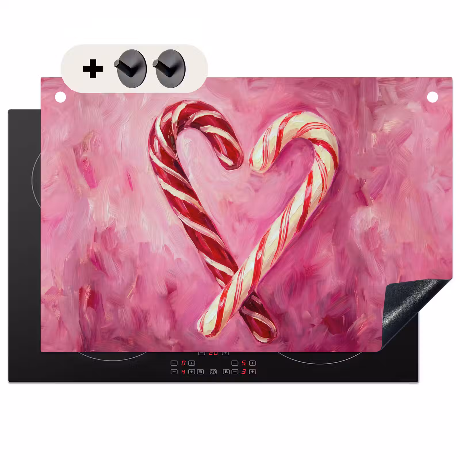 Inductiebeschermer & spatscherm (2in1) - Snoep - Hart - Roze — 1