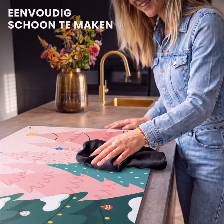 Inductiebeschermer & spatscherm (2in1) - Kerstbomen - Illustratie - Roze — 5