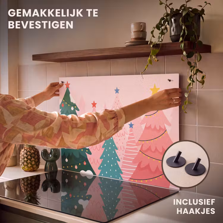 Inductiebeschermer & spatscherm (2in1) - Kerstbomen - Illustratie - Roze — 7