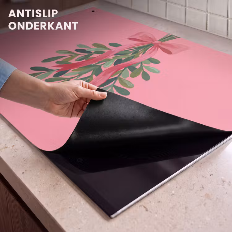 Inductiebeschermer & spatscherm (2in1) - Plant - Lint - Roze — 4