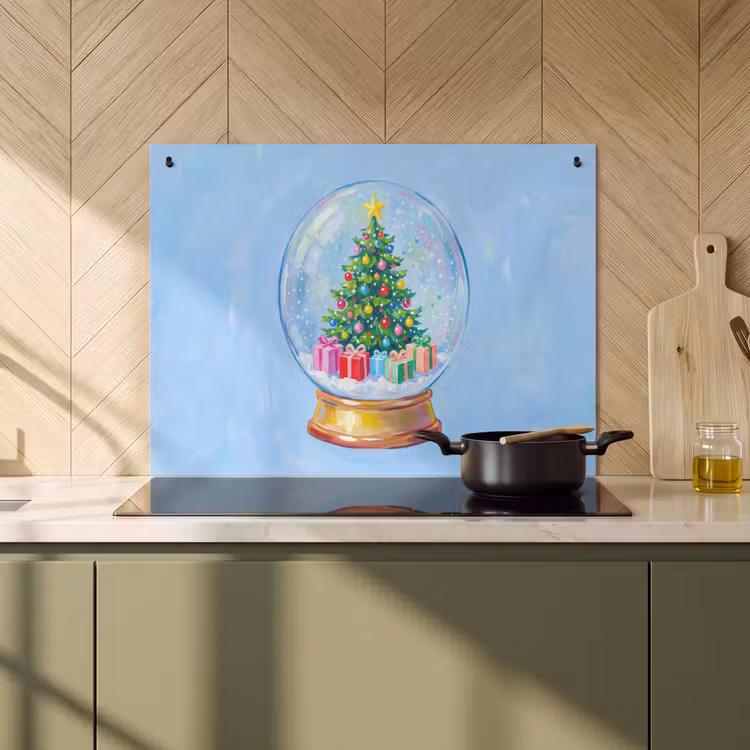 Inductiebeschermer & spatscherm (2in1) - Sneeuwbol - Kerst - Cadeaus — 2