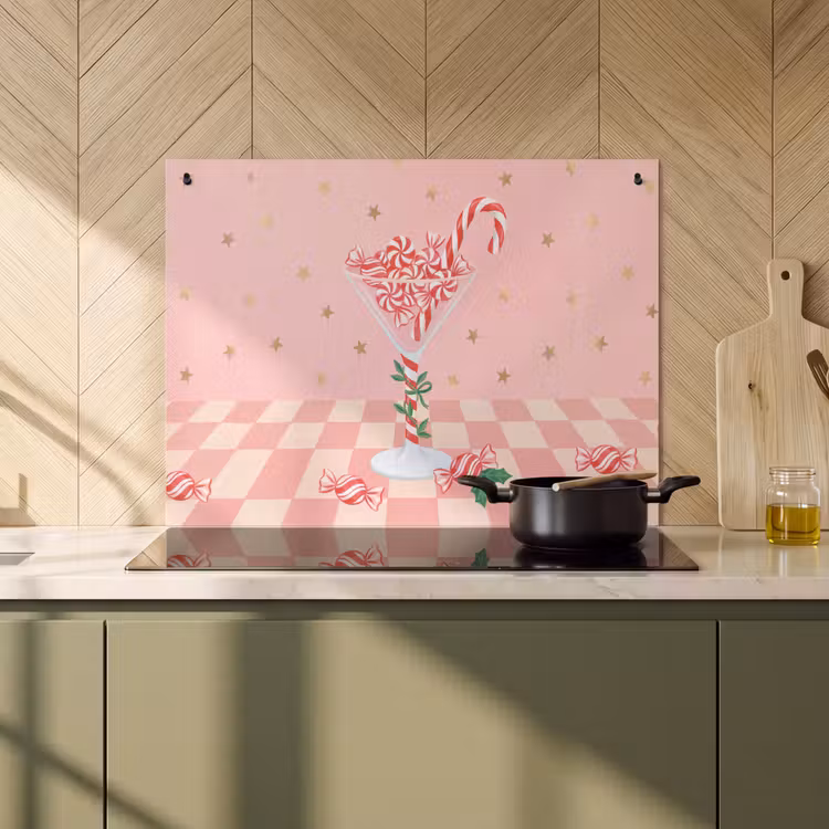 Inductiebeschermer & spatscherm (2in1) - Snoep - Glas - Roze — 2