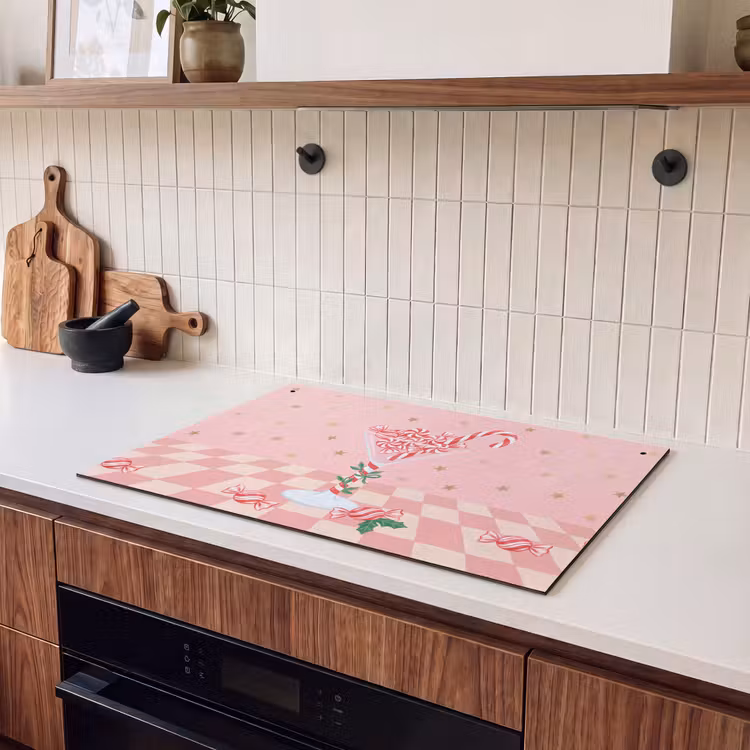 Inductiebeschermer & spatscherm (2in1) - Snoep - Glas - Roze — 3