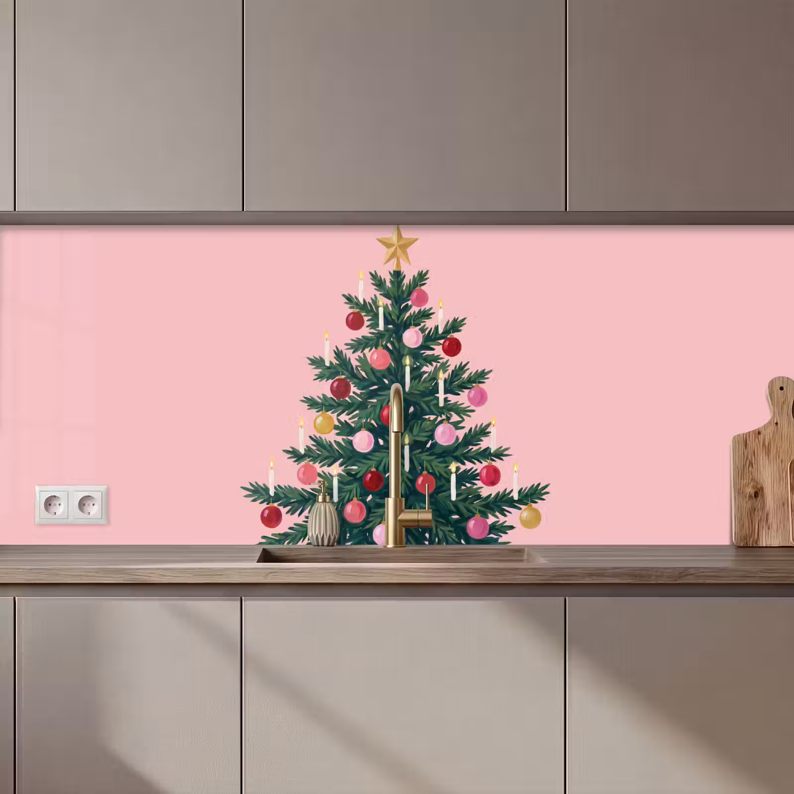 Keuken achterwand - Kerstboom - Kerst - Roze — 1