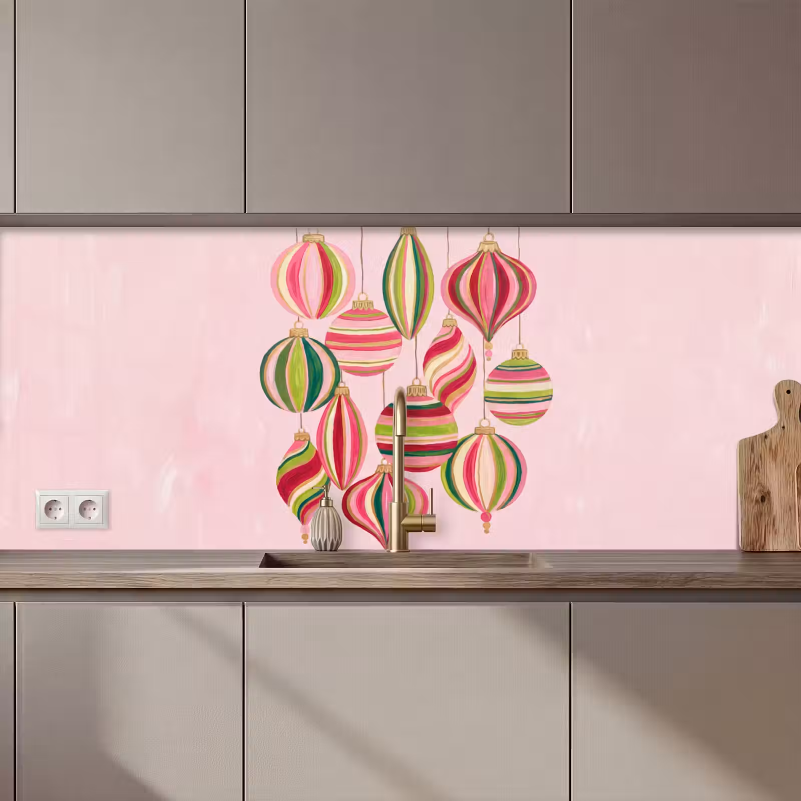 Keuken achterwand - Kerstversiering - Gestreept - Roze — 1