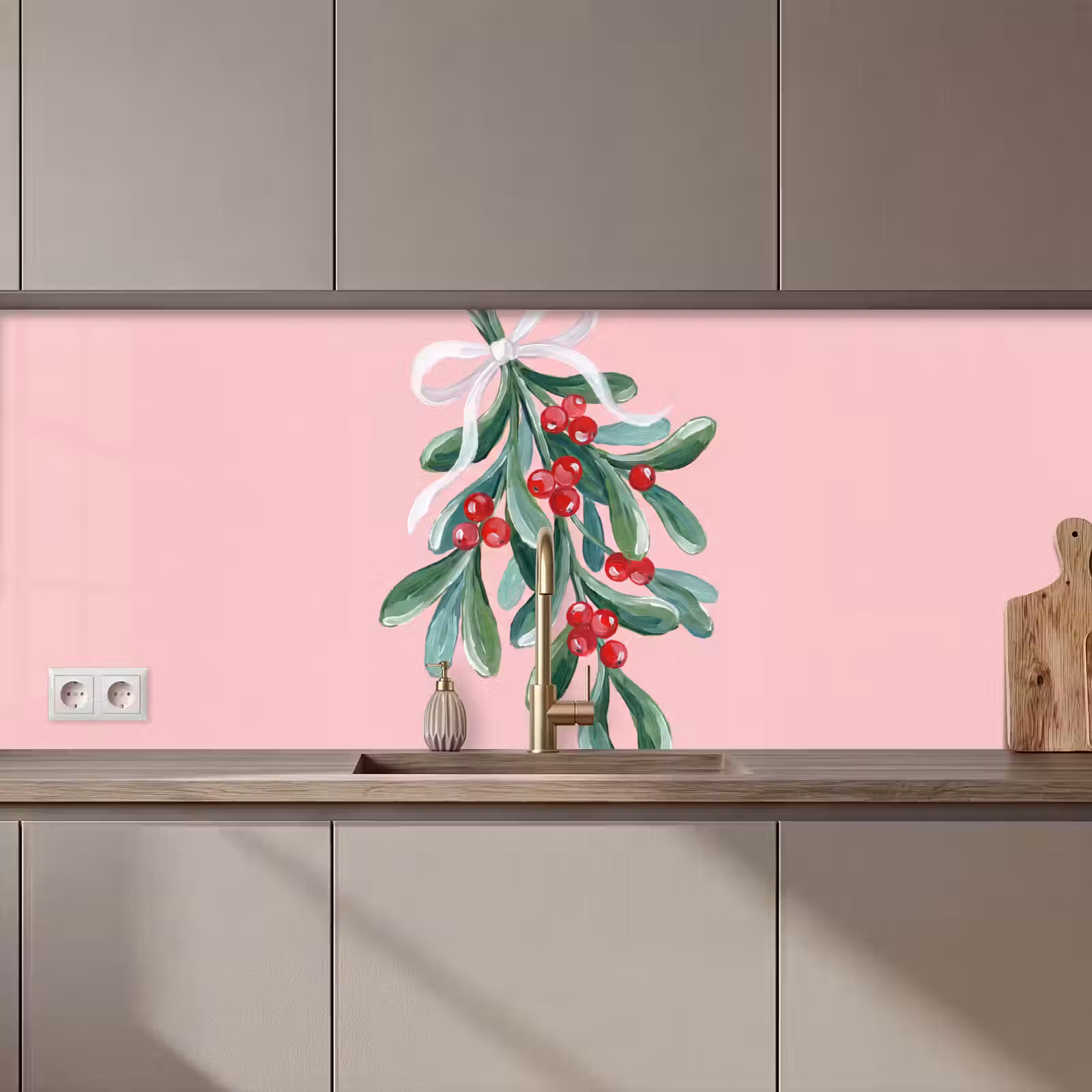 Keuken achterwand - Plant - Kerst - Roze — 1