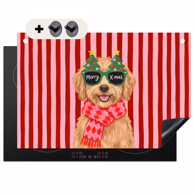 Inductiebeschermer & spatscherm (2in1) - Hond - Kerst - Rood — 1