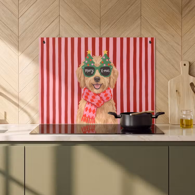 Inductiebeschermer & spatscherm (2in1) - Hond - Kerst - Rood — 2