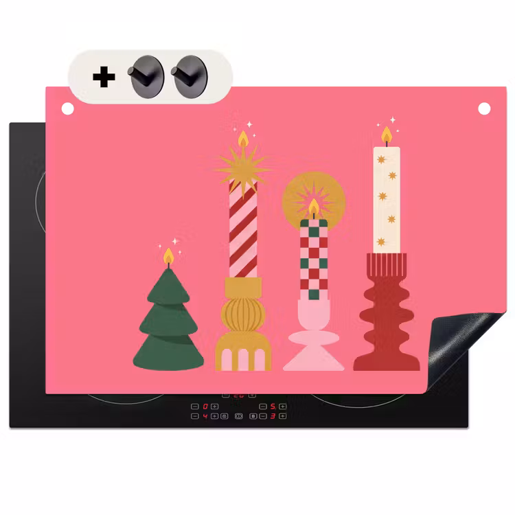 Inductiebeschermer & spatscherm (2in1) - Kaarsen - Feest - Roze — 1