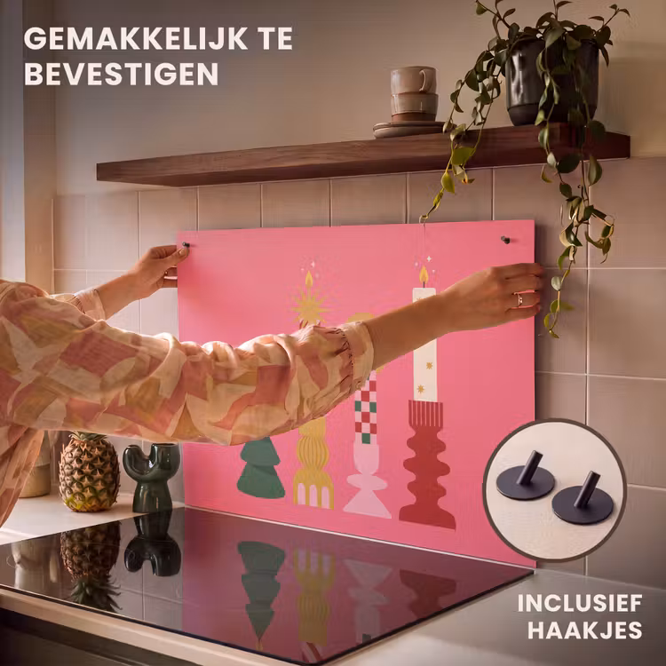 Inductiebeschermer & spatscherm (2in1) - Kaarsen - Feest - Roze — 7
