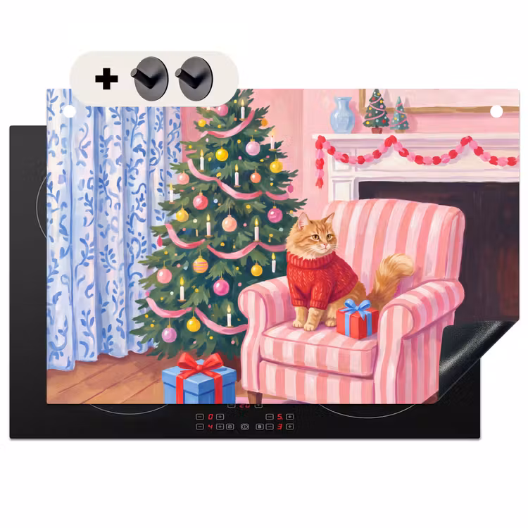 Inductiebeschermer & spatscherm (2in1) - Kat - Kerst - Interieur — 1
