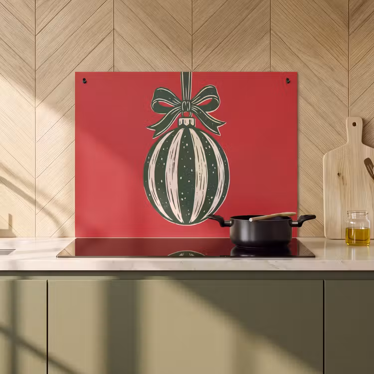 Inductiebeschermer & spatscherm (2in1) - Kerstbal - Kerst - Rood — 2