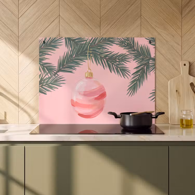 Inductiebeschermer & spatscherm (2in1) - Kerstbal - Roze - Kerst — 2