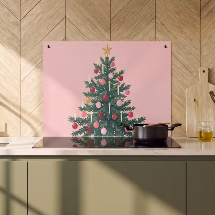 Inductiebeschermer & spatscherm (2in1) - Kerstboom - Kerst - Roze — 2