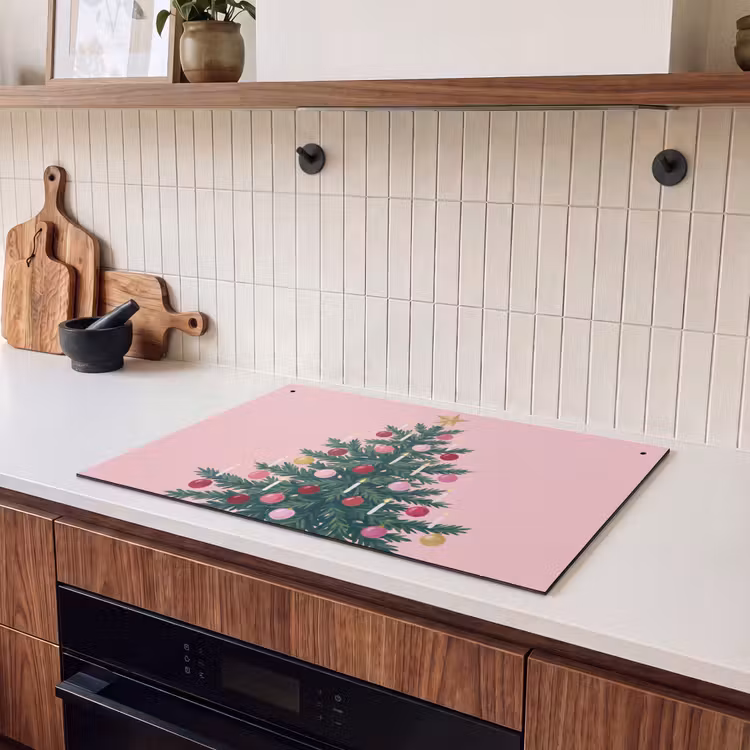 Inductiebeschermer & spatscherm (2in1) - Kerstboom - Kerst - Roze — 3