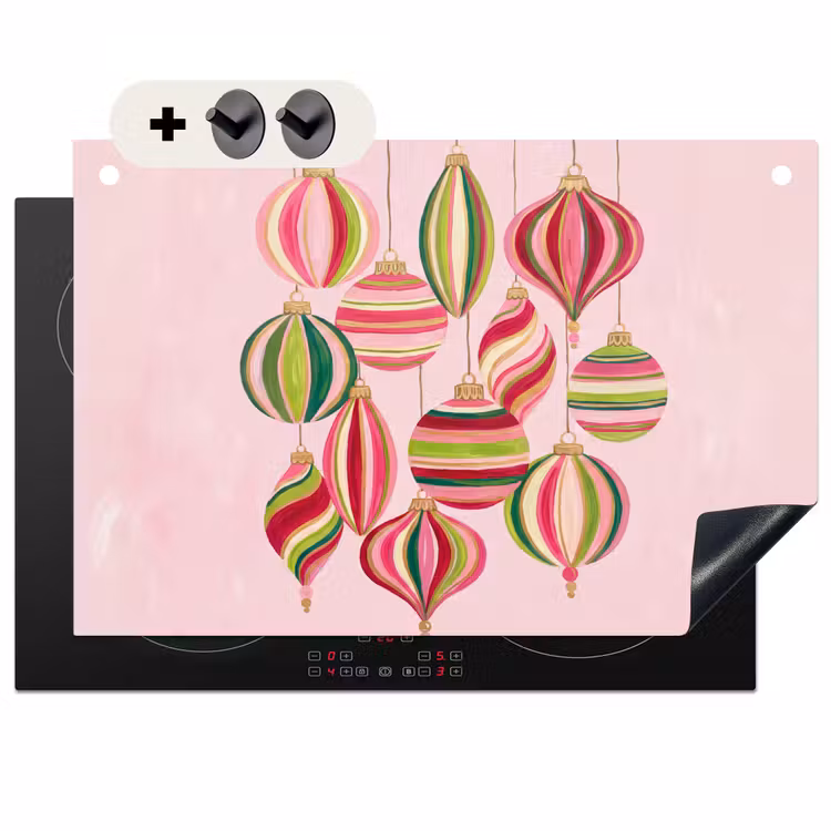 Inductiebeschermer & spatscherm (2in1) - Kerstversiering - Gestreept - Roze — 1