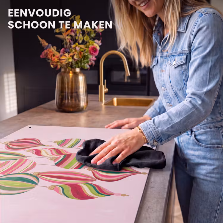 Inductiebeschermer & spatscherm (2in1) - Kerstversiering - Gestreept - Roze — 5