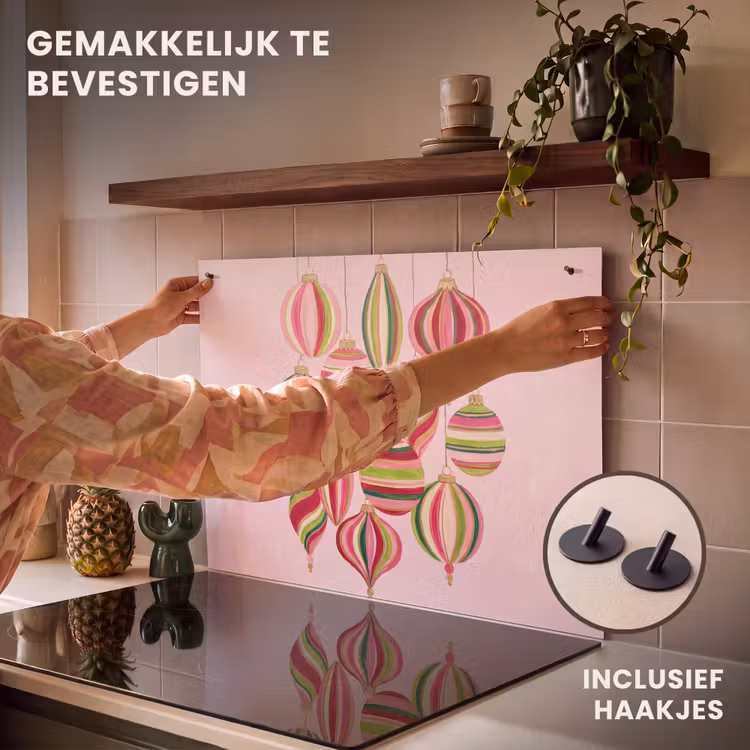 Inductiebeschermer & spatscherm (2in1) - Kerstversiering - Gestreept - Roze — 7