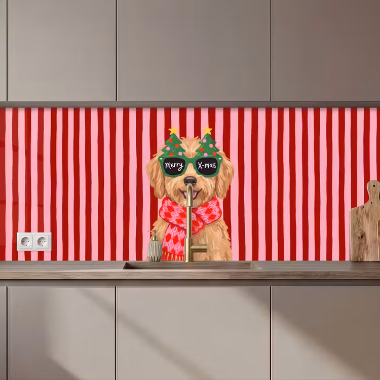 Keuken achterwand - Hond - Kerst - Rood — 1