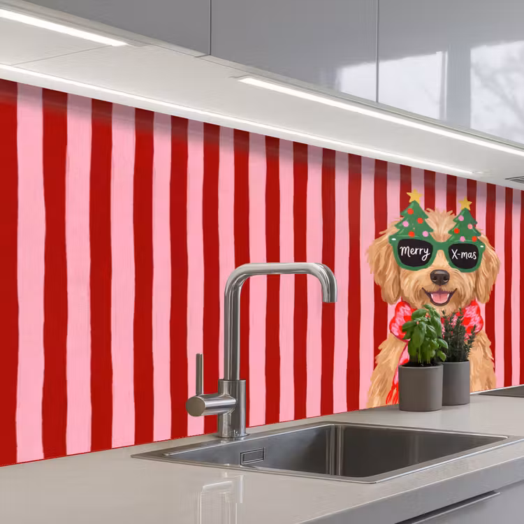 Keuken achterwand - Hond - Kerst - Rood — 2