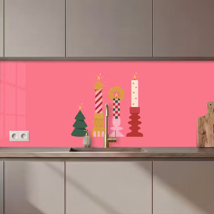 Keuken achterwand - Kaarsen - Feest - Roze — 1