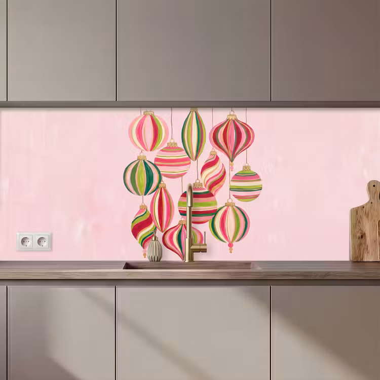 Keuken achterwand - Kerstversiering - Gestreept - Roze — 1