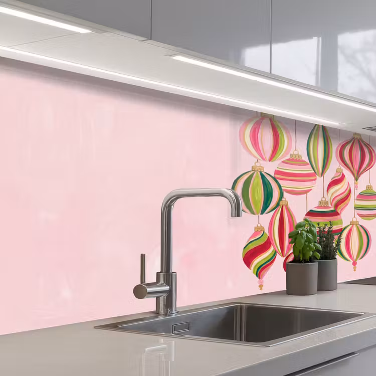 Keuken achterwand - Kerstversiering - Gestreept - Roze — 2