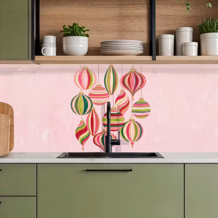 Keuken achterwand - Kerstversiering - Gestreept - Roze — 8