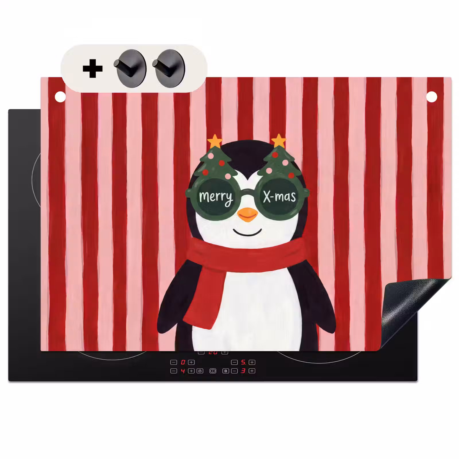 Inductiebeschermer & spatscherm (2in1) - Pinguïn - Kerst - Illustratie — 1
