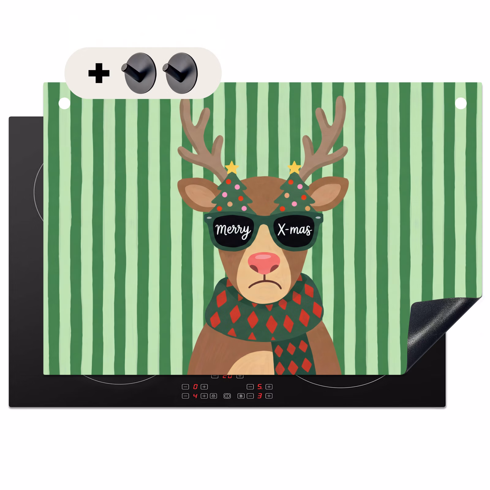 Inductiebeschermer & spatscherm (2in1) - Rendier - Kerst - Illustratie — 1