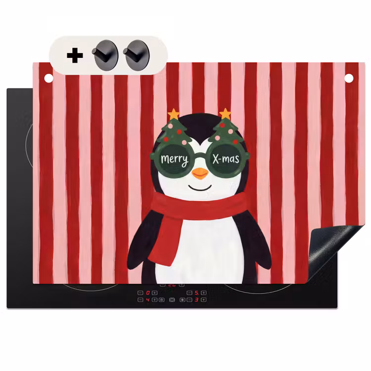 Inductiebeschermer & spatscherm (2in1) - Pinguïn - Kerst - Illustratie — 1