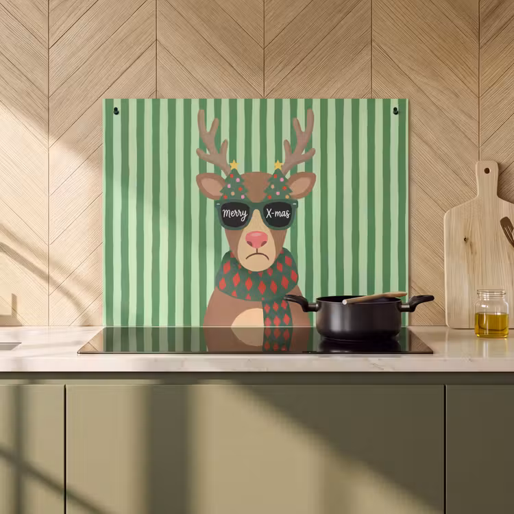 Inductiebeschermer & spatscherm (2in1) - Rendier - Kerst - Illustratie — 2
