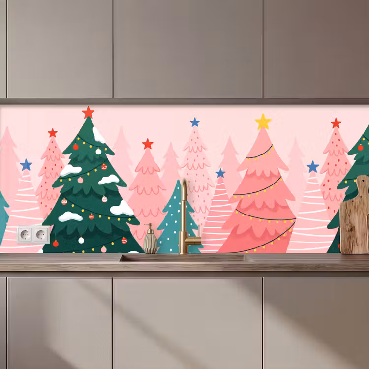 Keuken achterwand - Kerstbomen - Illustratie - Roze — 1