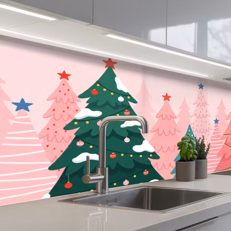 Keuken achterwand - Kerstbomen - Illustratie - Roze — 2