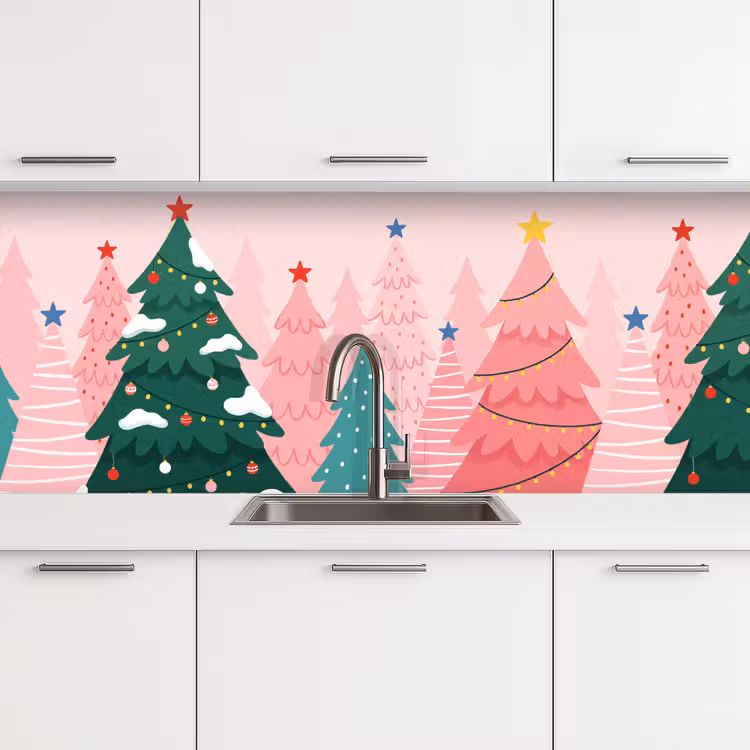 Keuken achterwand - Kerstbomen - Illustratie - Roze — 4