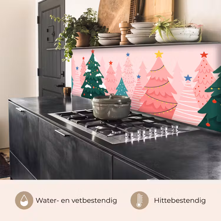 Keuken achterwand - Kerstbomen - Illustratie - Roze — 5