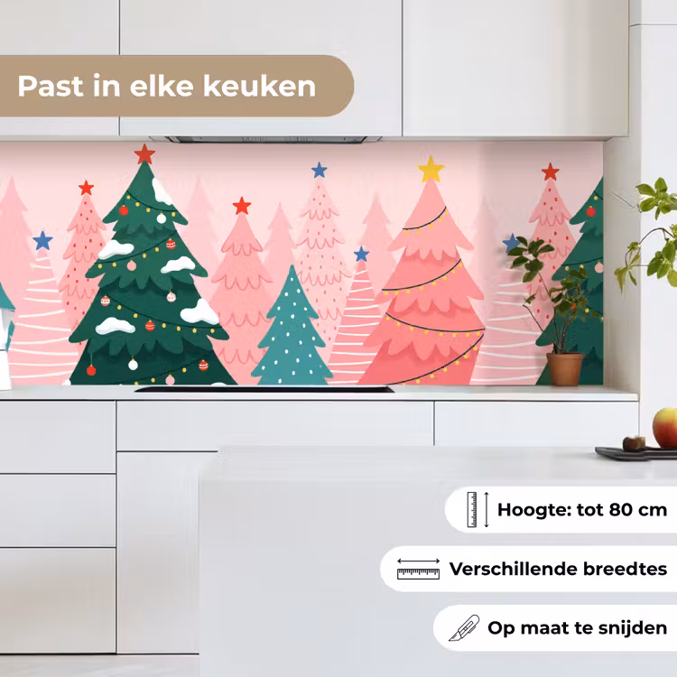 Keuken achterwand - Kerstbomen - Illustratie - Roze — 7