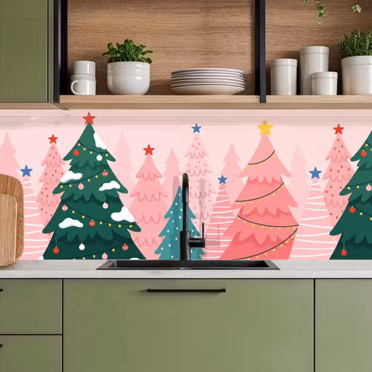 Keuken achterwand - Kerstbomen - Illustratie - Roze — 8