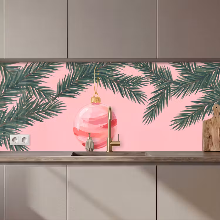 Keuken achterwand - Kerstbal - Roze - Kerst — 1