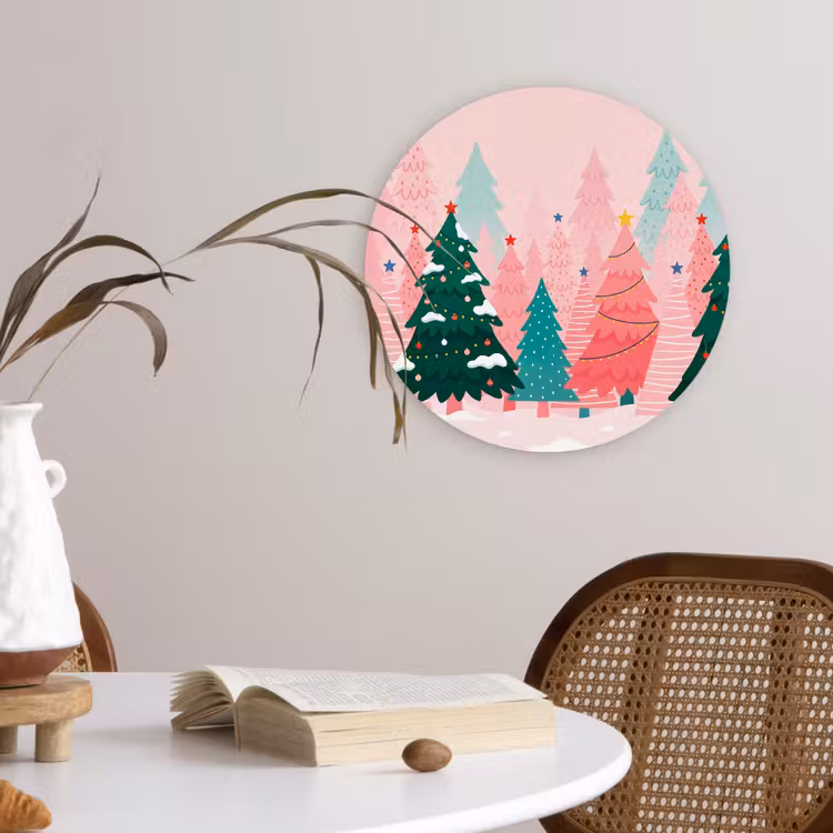 Muurcirkel - Kerstbomen - Illustratie - Roze — 4