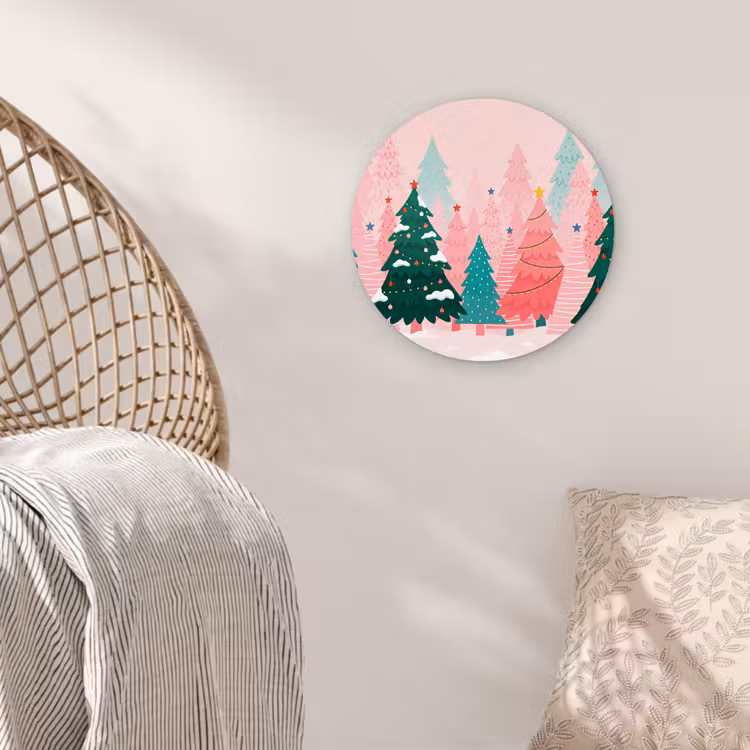Muurcirkel - Kerstbomen - Illustratie - Roze — 5