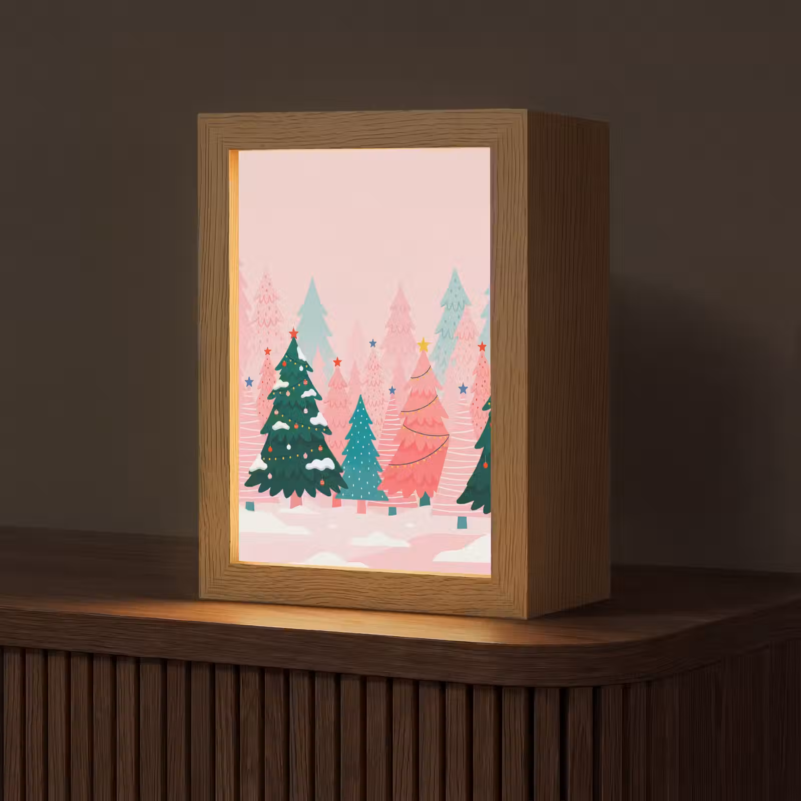 Gepersonaliseerd Lightbox - Kerstbomen - Illustratie - Roze — 1