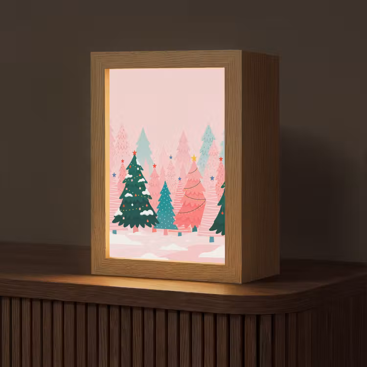 Gepersonaliseerd Lightbox - Kerstbomen - Illustratie - Roze — 1