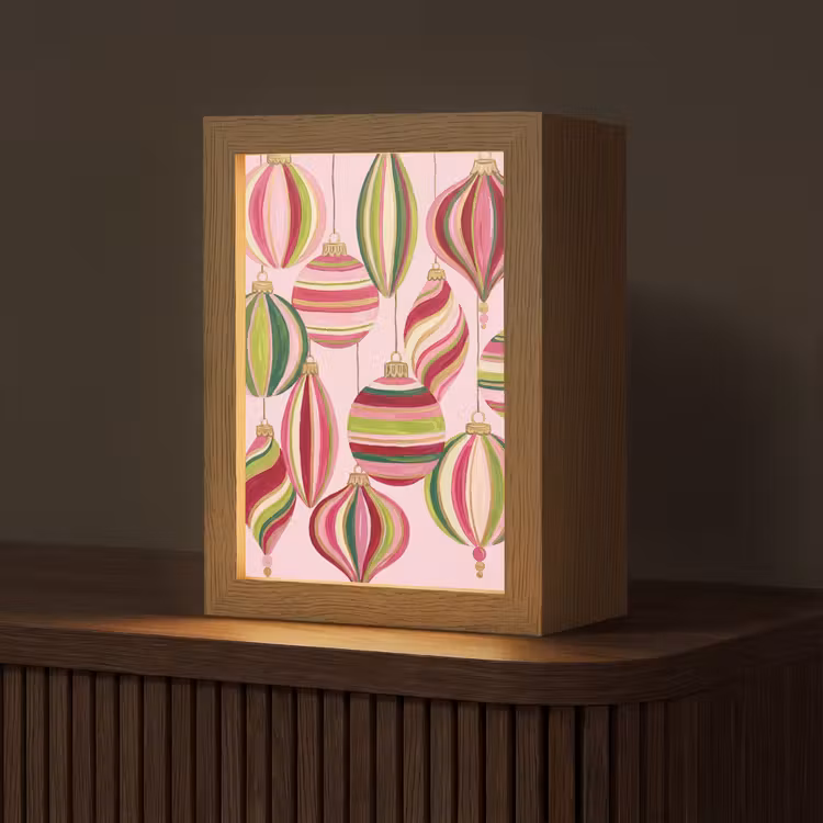Gepersonaliseerd Lightbox - Kerstversiering - Gestreept - Roze — 1