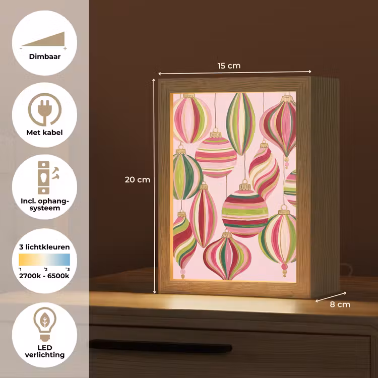 Gepersonaliseerd Lightbox - Kerstversiering - Gestreept - Roze — 7
