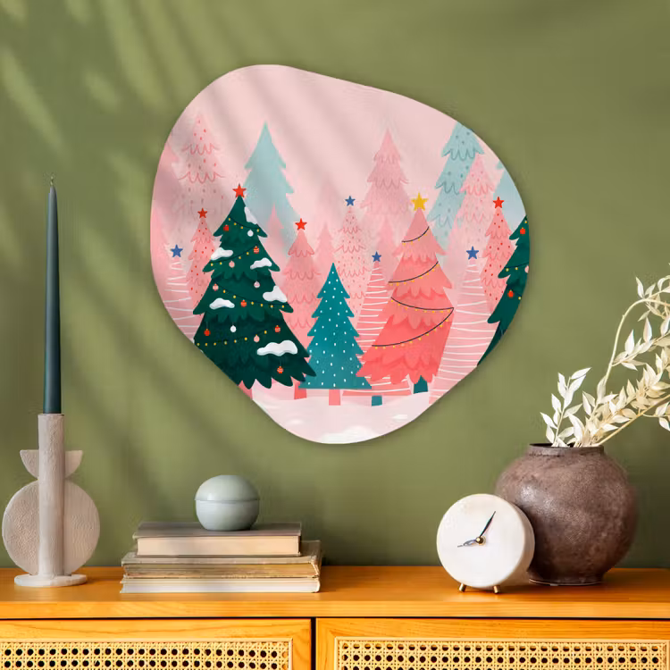 Organisch schilderij aluminium - Kerstbomen - Illustratie - Roze — 2