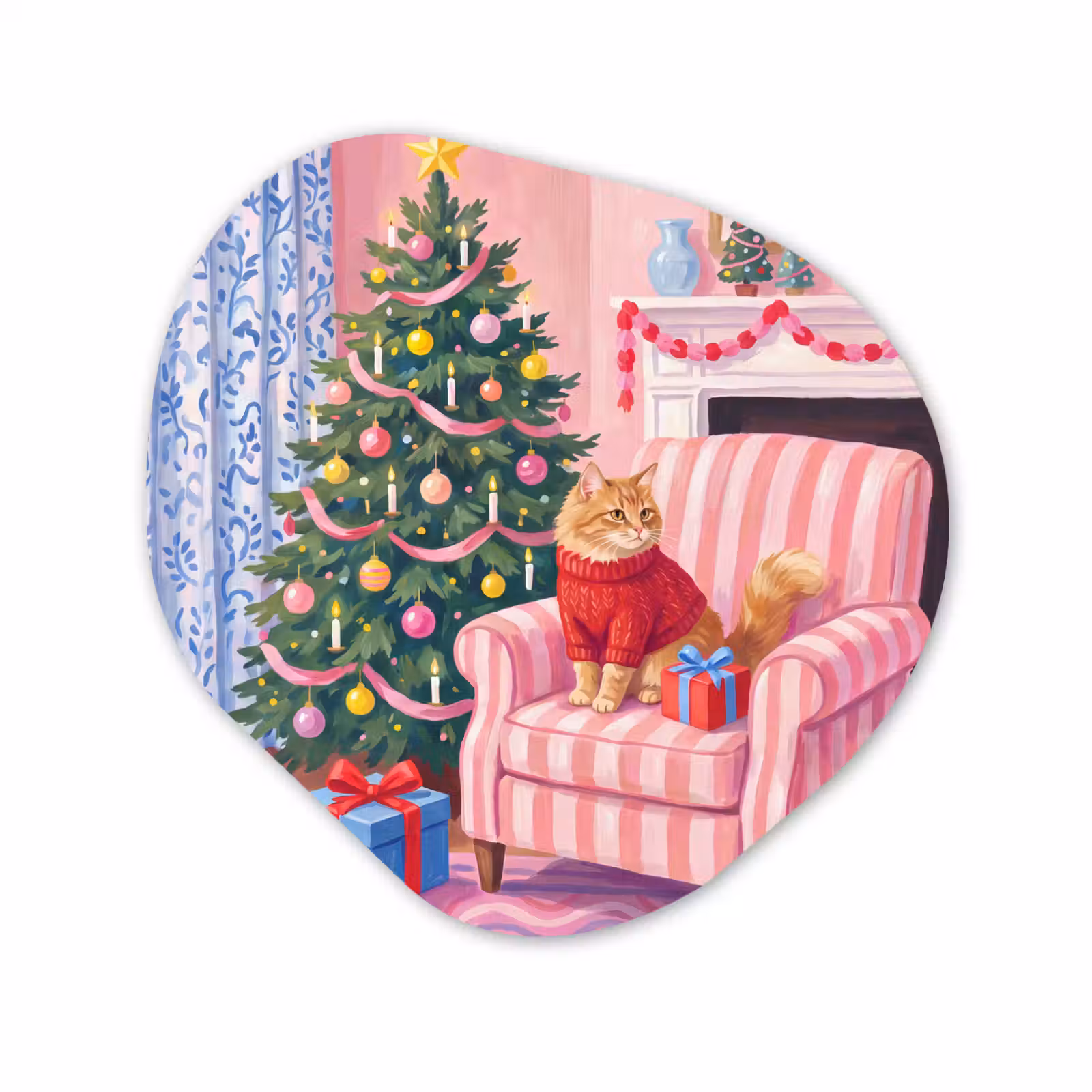 Organisch schilderij aluminium - Kat - Kerst - Interieur — 1